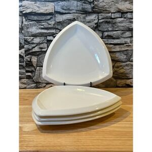 HB Porcelain White Chef Triangular Plates 4 - 10" Art Deco MCM Stylish